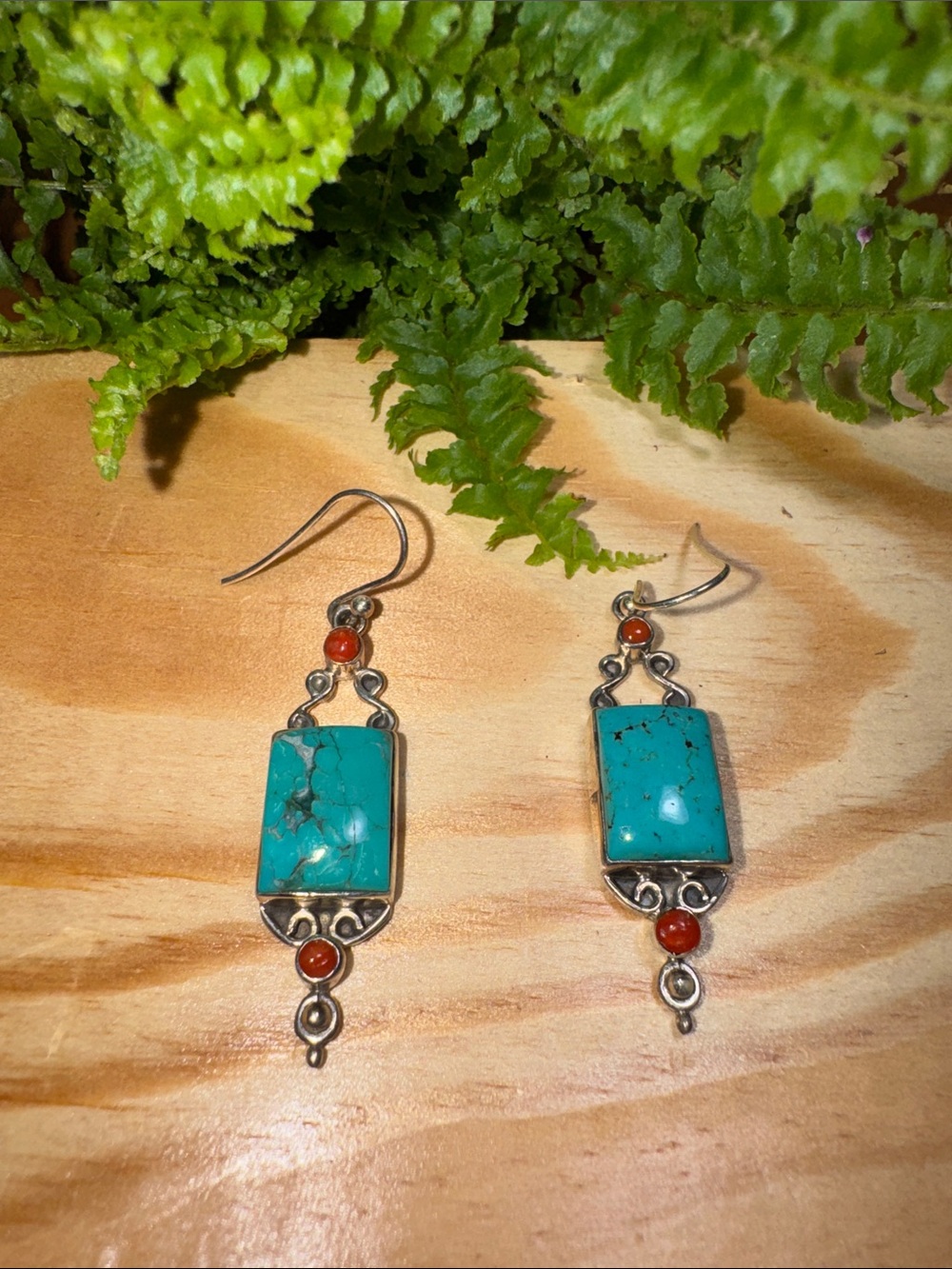 Sundance Turquoise & Coral Rectangular Drop Earrings